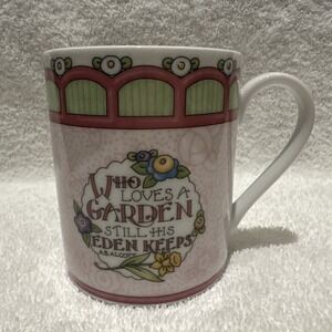 MARY ENGELBREIT Who Loves Garden Ceramic Coffee Mug 2001 Vintage Enesco 3.75x3"